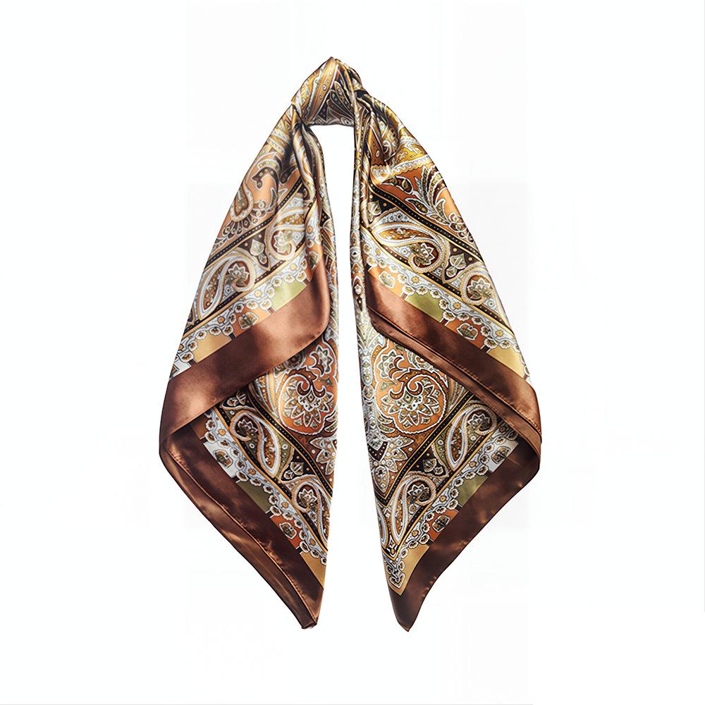 Cashew Paisley Print Silk Headscarf for Women - 90cm, European & American Style
