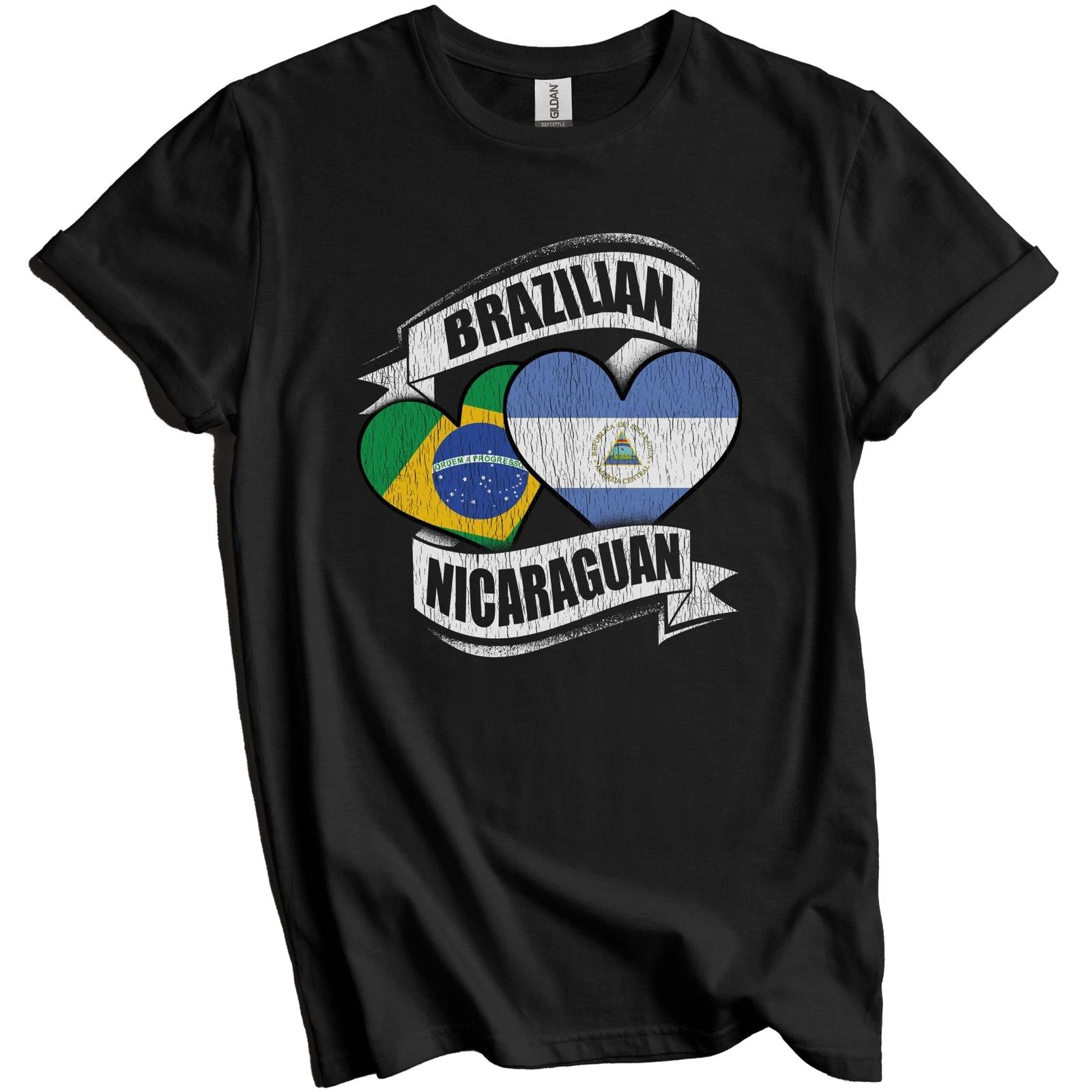 Brazilian Nicaraguan Hearts Brazil Nicaragua Flags T-Shirt S