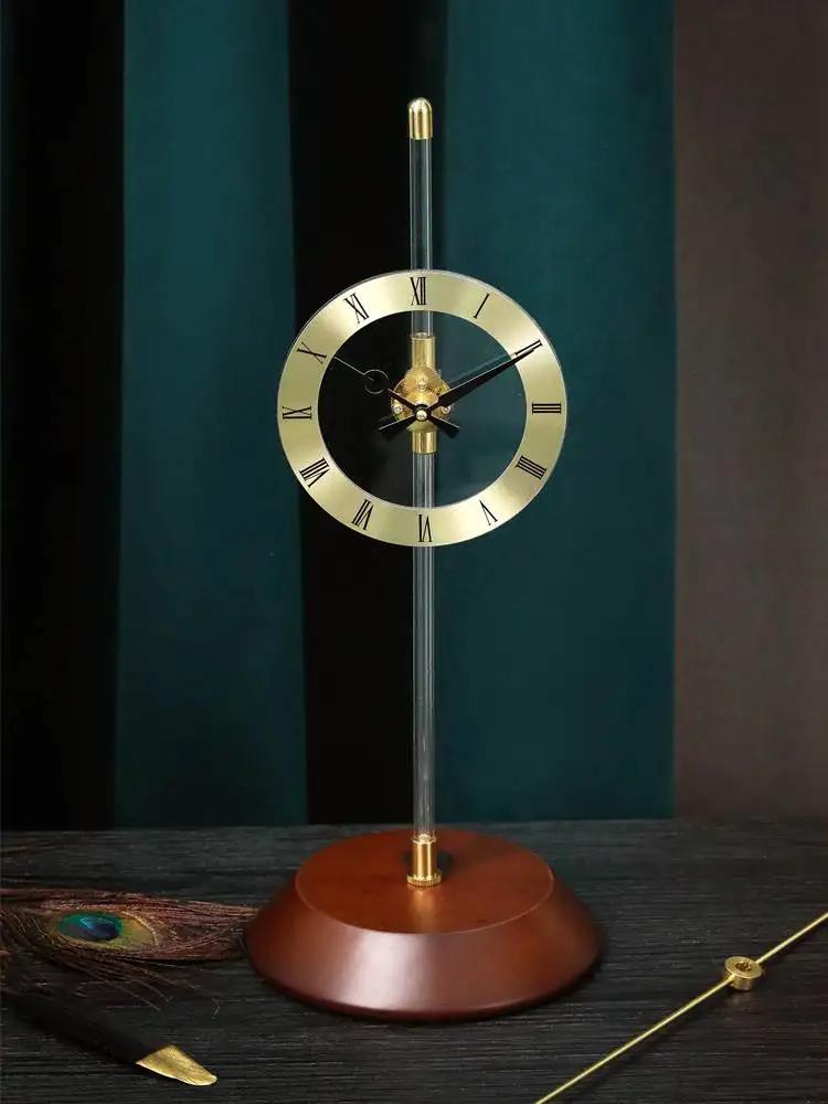 Desktop Aerodynamic Clock Table Clock Invisible Home Decor Desk Pendulum Brass Solid Wood Silent Clock Decoration