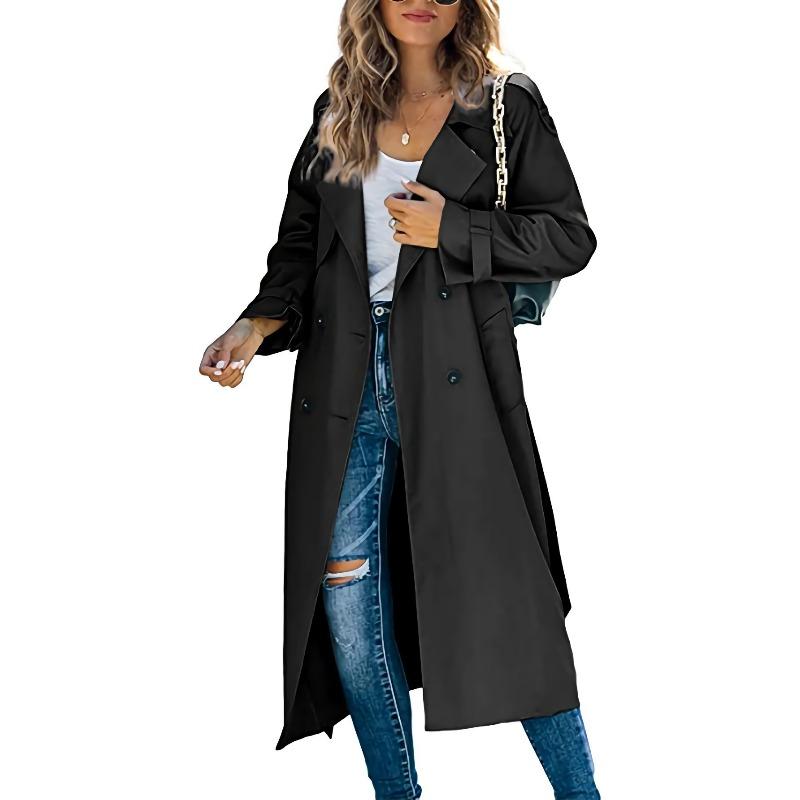 Damen Mode Einfach Zweireihig Trenchcoat Vintage Reverskragen Lange Ärmel Weiblich Schick Dame Outfits