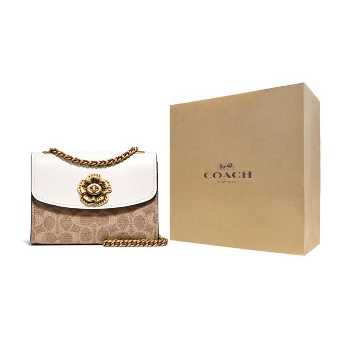 Coach Parker 18 Camellia Chain Crossbody Bag Women bags White Brown 34256-B4HA