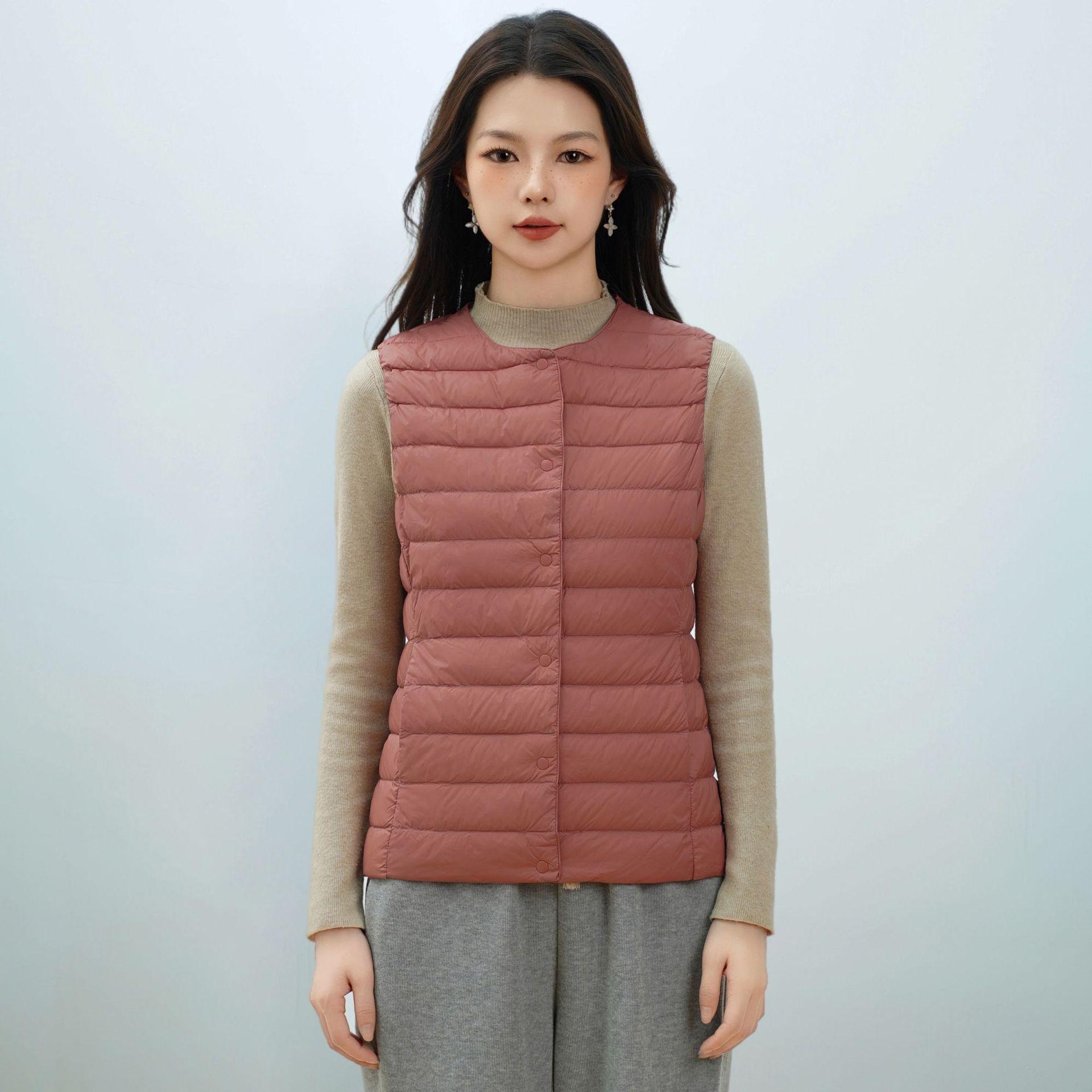 

Осенне-зимний женский жилет с круглым вырезом и V-образным вырезом, легкий пуховик, жилет на утином пуху 4XL красный