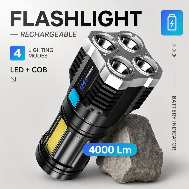 4 LED Mini Flashlight Rechargeable Powerful Portable Torch High Lumens Outdoor Camping Night Flashlights Built in Battery