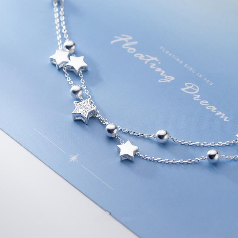 925 Sterling Silver Double Layer Zircon Star Round Bead Charm  for Women Elegant Jewelry Pulseras Sl220