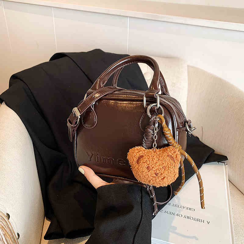 Vintage PU Leather Mini Crossbody Bags Women Autumn Fashion Zipper Design Bowling Bag Lady Lipstick Coin Purse