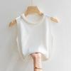 Women's White Sleeveless Camisole: Spring/Summer Beaded, Fragrance-Inspired Knitted Top