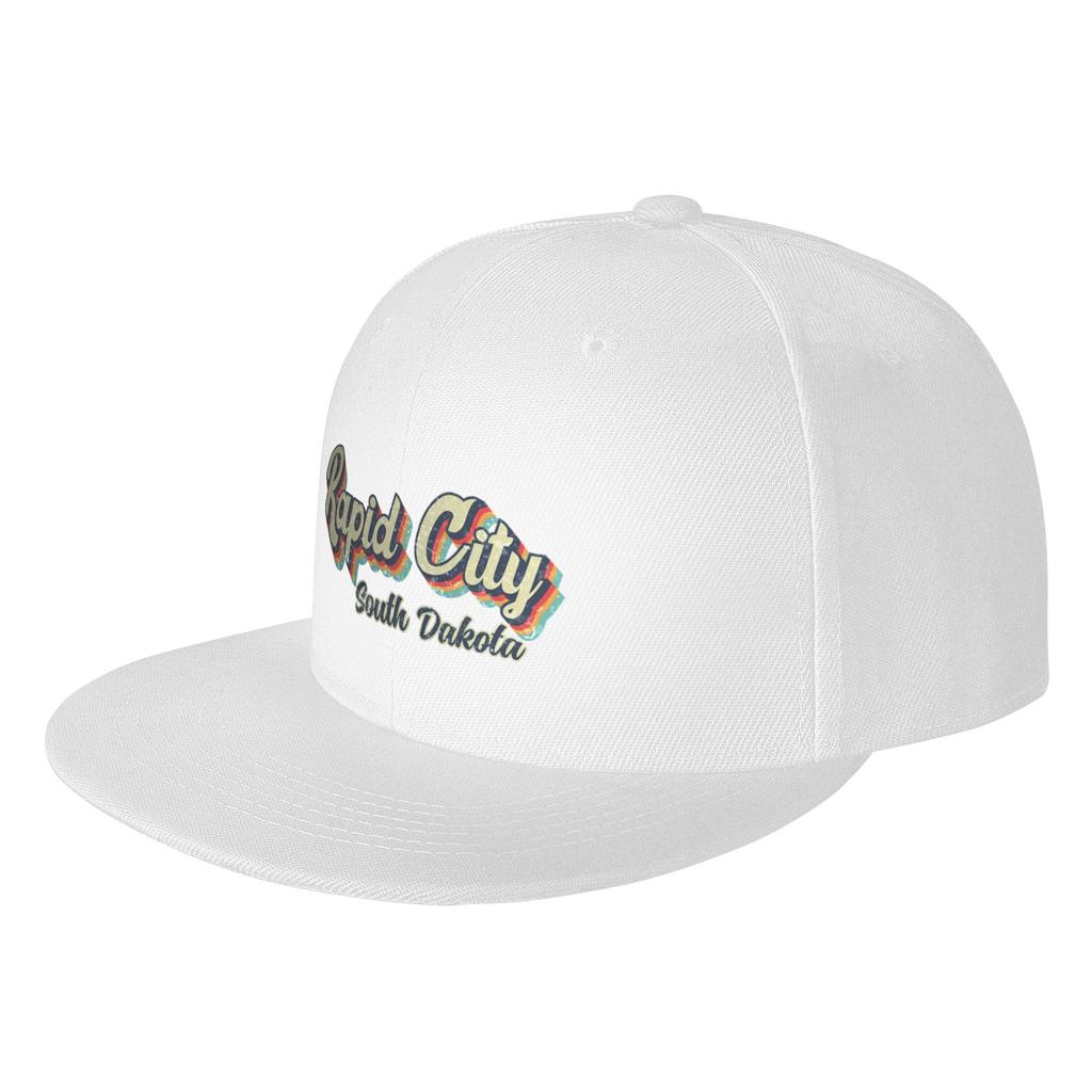 Fashion Rapid City South Dakota Retro Vintage s rainbow Flat Brim Sun Hat Commuting Versatile Black Cap