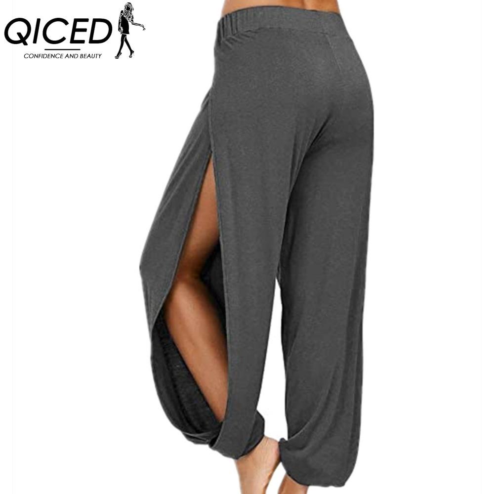 

QICED Женские модные повседневные брюки и капри с принтом однотонного цвета L темно серый