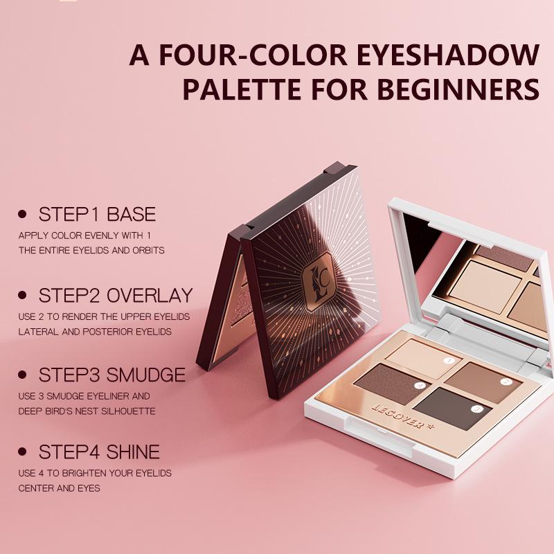 LECOVER Four-Color Eyeshadow Palette: Matte, Pearl, Fine Shimmer & Super Flash Highlights for European and American Styles