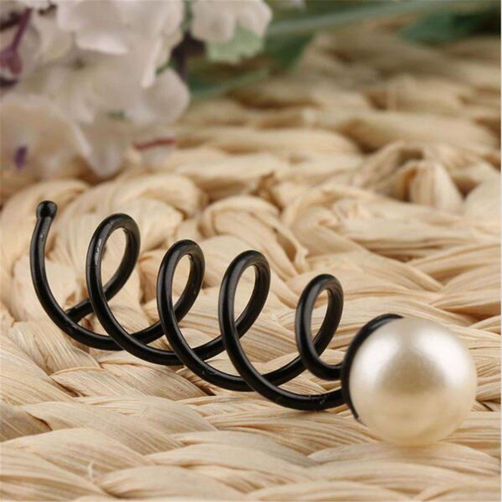 4pcs Women Fashion Hair Pins Spin Hair Accessory Hair Barrette Big Pearl Screw Clip Twist