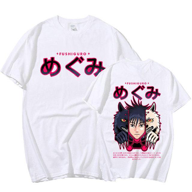 Японское аниме Дзюдзюцу Кайсен Фушигуро Мегуми Харадзюку Футболка Манга Графическая мужская повседневная хлопковая футболка с короткими рукавами Летняя футболка Негабаритная уличная одежда XXXL белый
