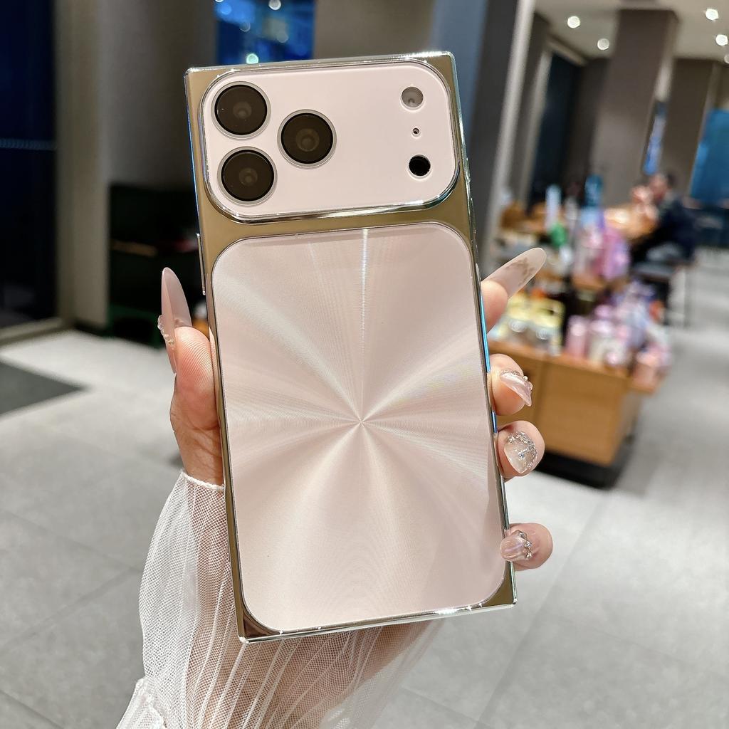 Straight Edge Aurora CD Texture Phone Case For iPhone 17 16 15 14 13 Pro Max Plus Glass Lens Protect Glossy Plating Soft Cover
