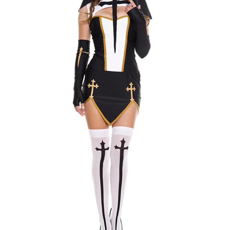 Sexy Nun Costume Adult Women Cosplay Dress Hat for Cross Stockings Gloves for Halloween Sister Cosplay Party Costumes Pr