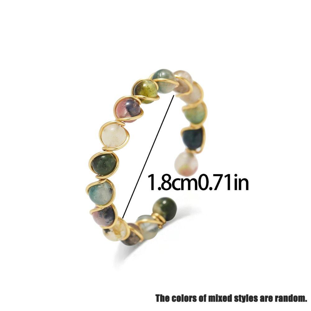 3PCS Light Luxury Colorful Beads Ring Finger Jewelry Opening Ring Vintage Round Bead Ring  Women