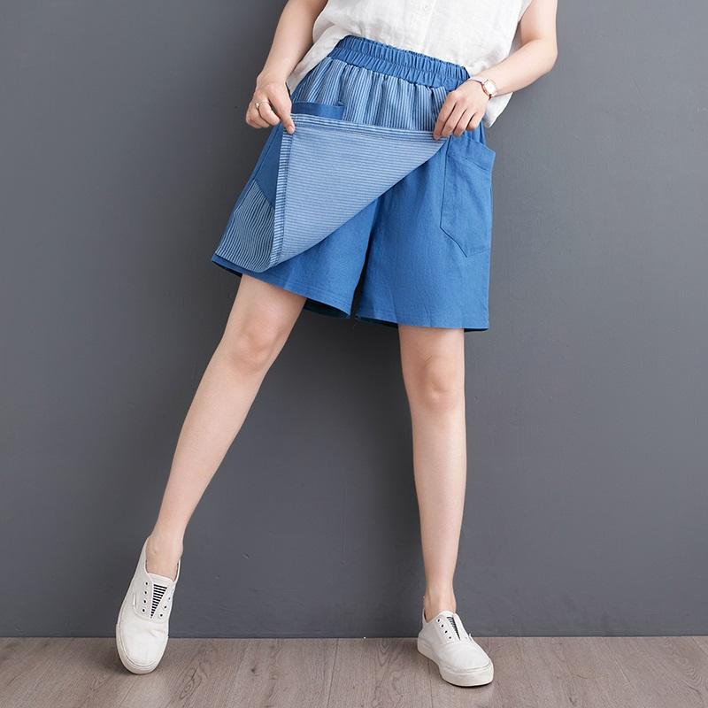 Shorts en jean d'été amples et décontractés patchwork vintage grande taille taille haute pour femmes