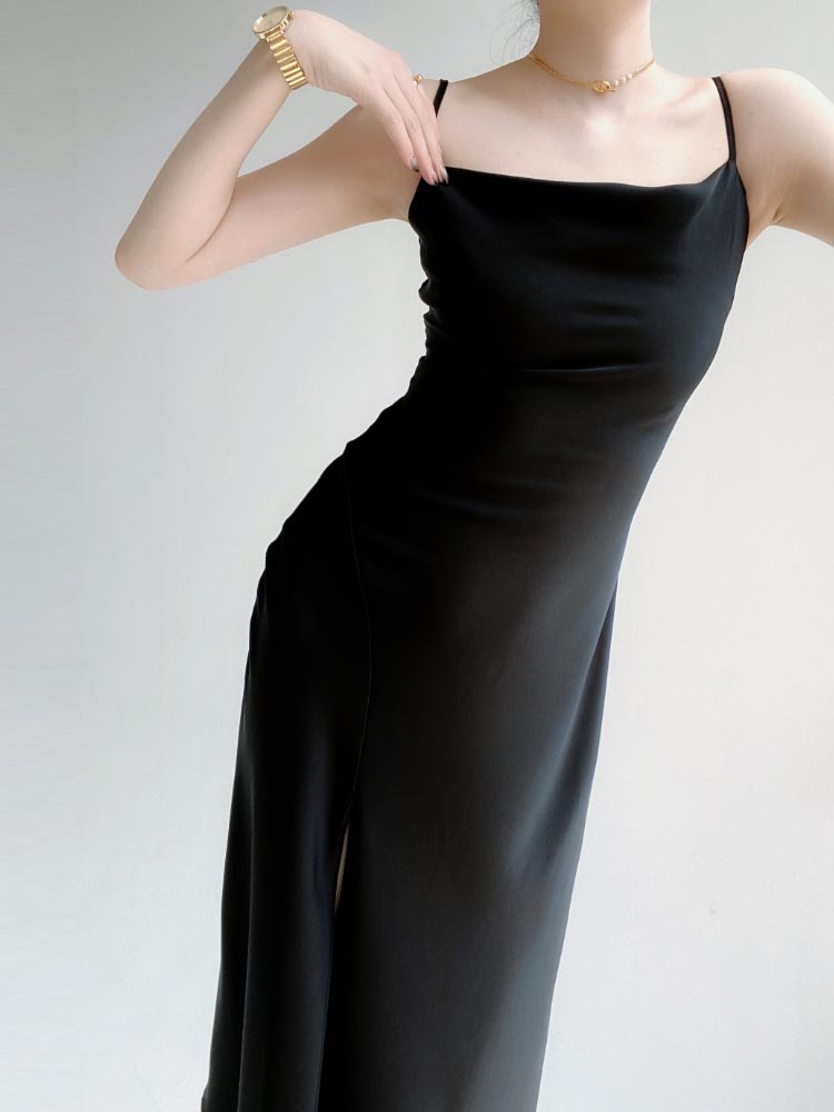 Satin Suspender Dress for Women Summer Sexy Club Party Evening Dress Elegant Fashion Female Clothing White Black
