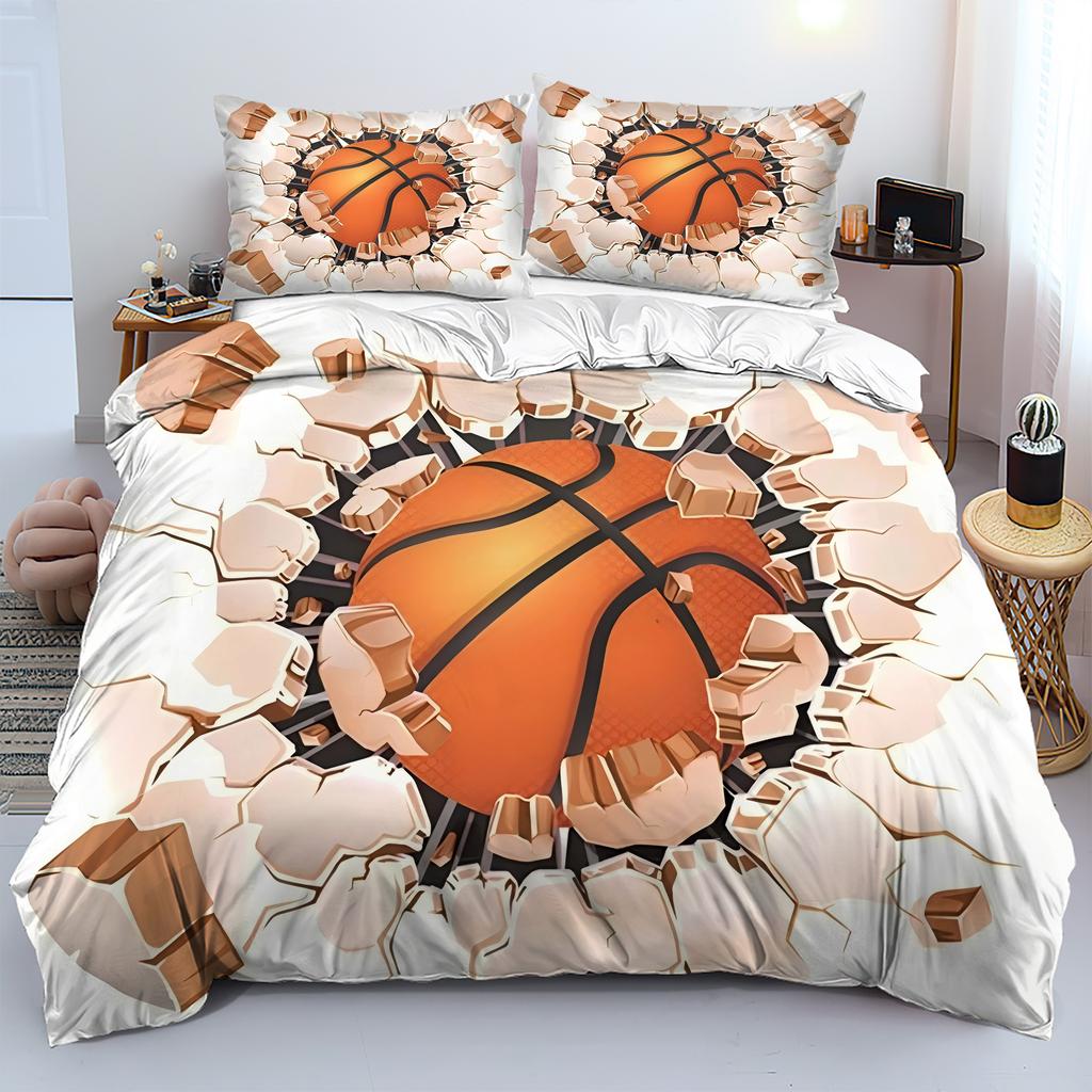 Comforter Basketball Hitting Wall Pattern Printed 3D Visual Effects Style Polyester Soft Comfortable Bedding Set