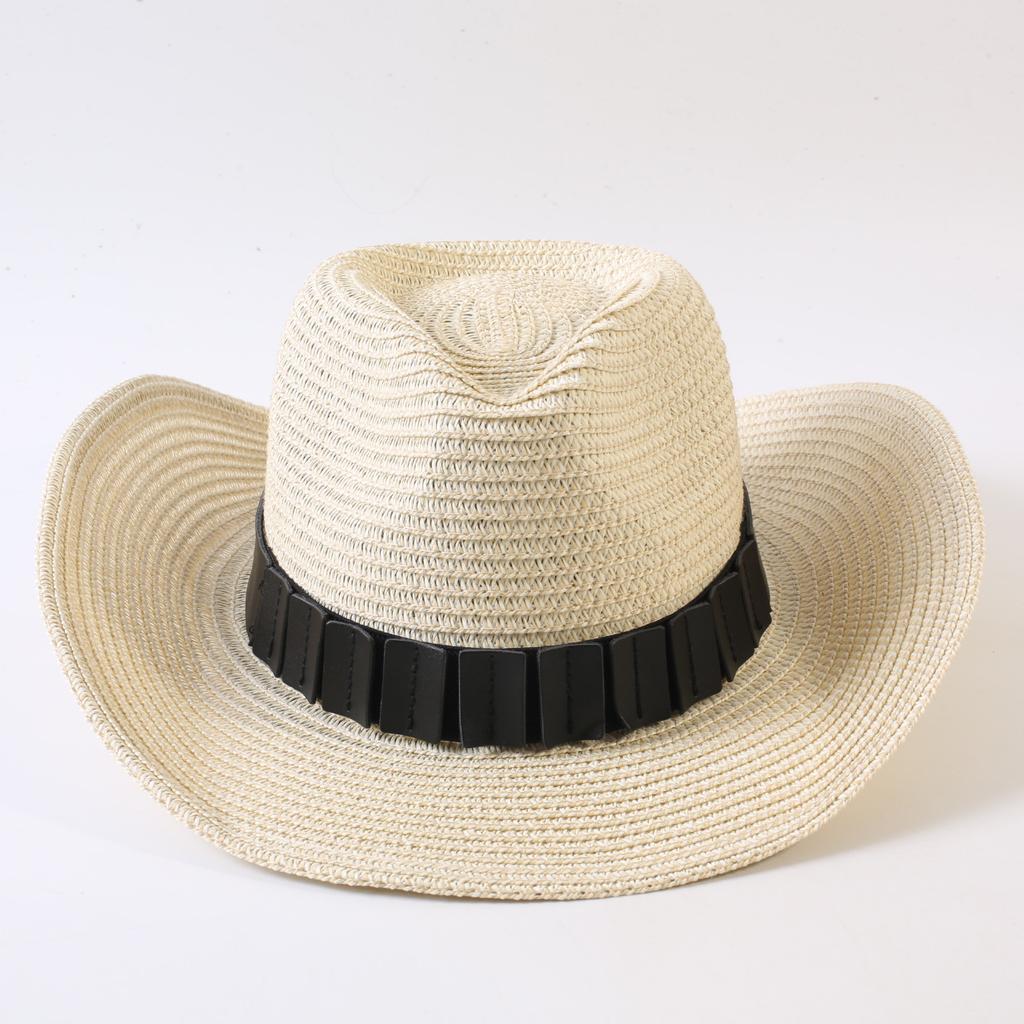 Popular European and American Classic Straw Woven Western Cowboy Hat Men's and Women's Outdoor Fashion OL Wind Woven Top Hat