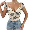 European-American Spicy Girl See-through Low-cut Lace-up Flocked Short Tank Top K0652