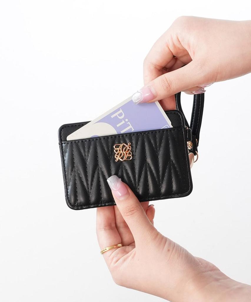 Alto Rose Blue Pass Case, Card Holder, Commuter IC Card Case, with Reel and Strap, Quilted, Cute, Rosia Series, Synthetic Comparison, Nuanced, Muted