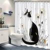 1pc Black and White Cat and Dandelion Shower Curtain - Polyester Fabric, Machine Washable, Suitable for Bathroom Decoration