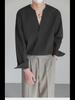 Korean-Style Men's Solid Color V-Neck Long-Sleeve Casual Pullover Shirt