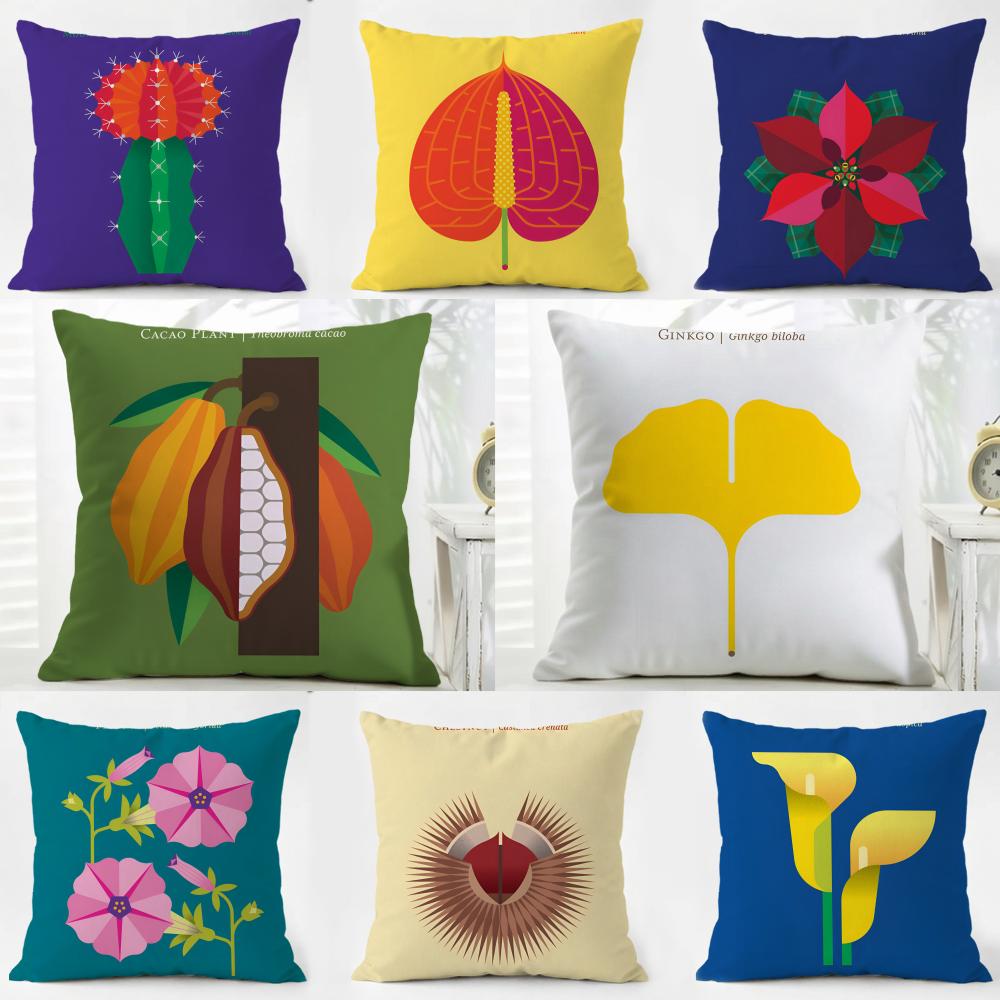 Simple Casual Fresh Elegant Simple Flower Art Cushion Cover Washable Linen Pillowcase Soft for Daily Sofa Bed Home Room Decor