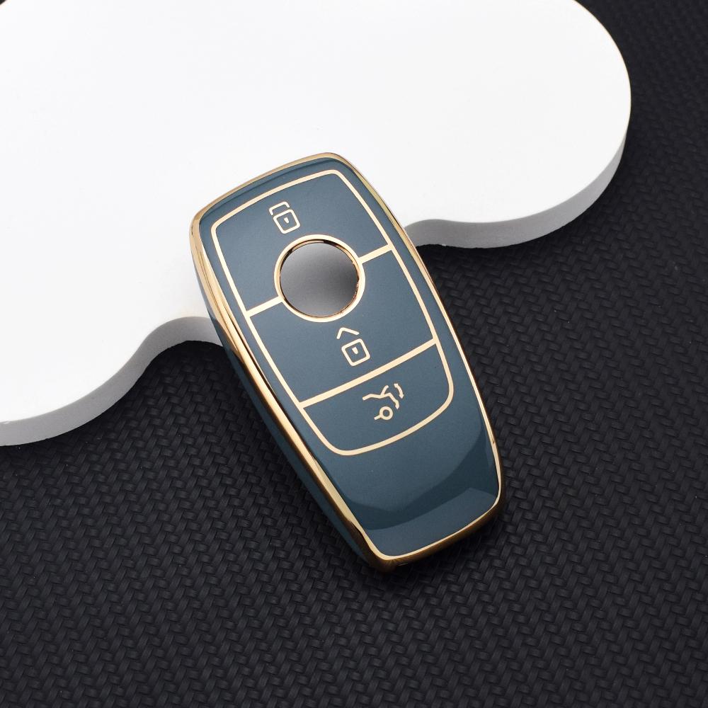 

Car Key Case for Mercedes Benz S E Class GLC GLS GLB CLE CLA AMG - Soft TPU Golden Key Fob Cover for W177 W205 W213 W222 X167