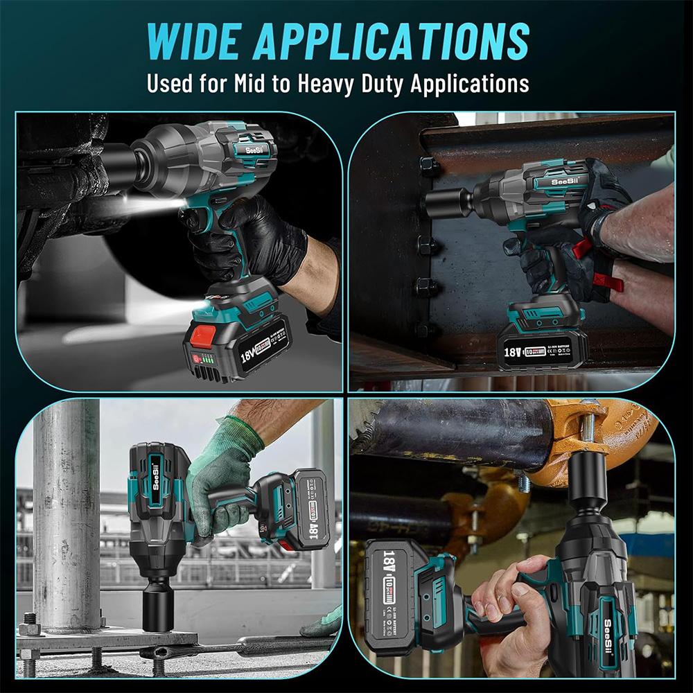 SEESII 1600N.m Cordless Impact Wrench High Torque Impact Gun 3/4" Brushless Electric Wrench with 1/2'' Adapter Car Tires Tools
