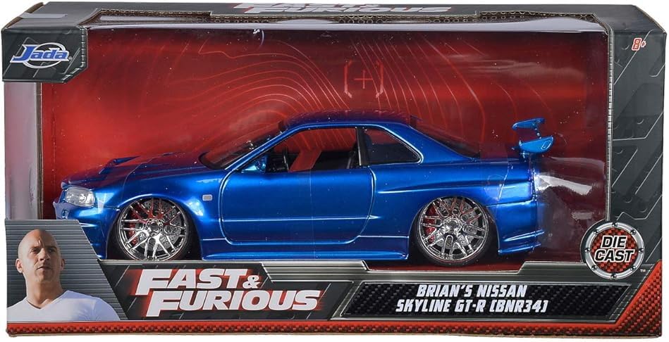 Kyosho Jada Toys Fast Furious Series Nissan Skyline Blue Finished Model JADA97173 & 1/24 F&F GT-R (R34) (Brian)