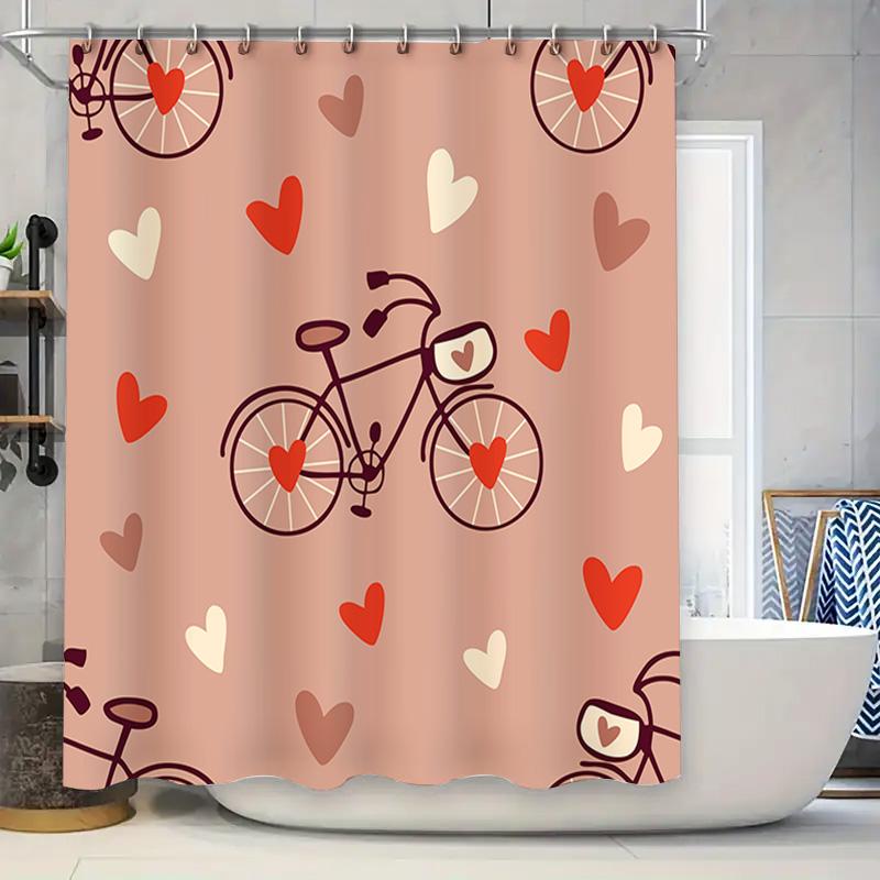 

Love Bikes Shower Curtain Pink Home Decor Waterproof Bath Rug For Couples Gift W60H190(CM)-1 Pcs