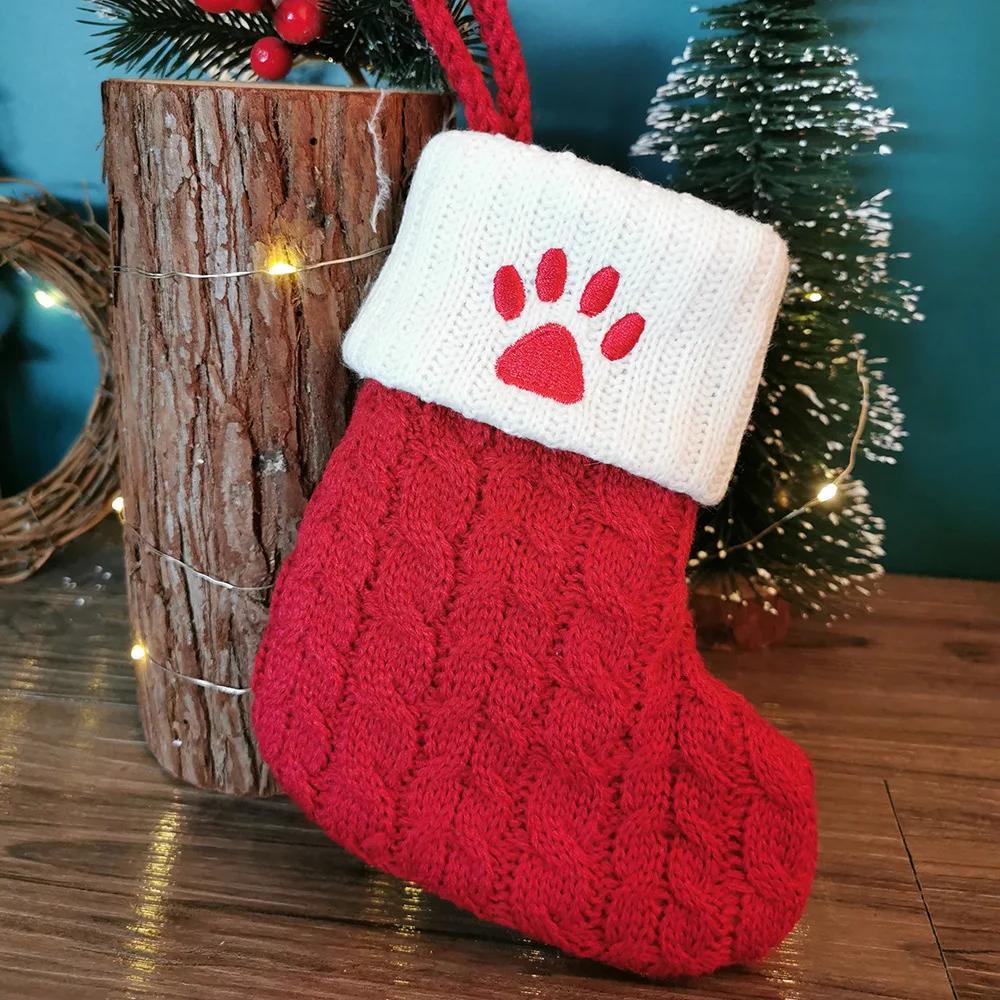 Calcetines Navideños Alphabet Letters Christmas Knitting Stocking Tree Pendant Decorations Christmas Socks Red Snowflake