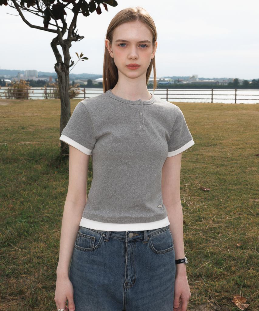 DEHEVE Layered Eyelet T-Shirt [Gray]