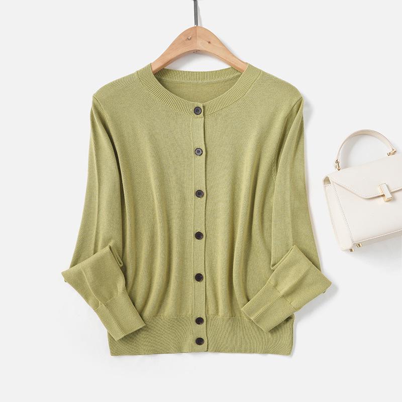 2025 Podzim Dámský Minimalistický Jednobarevný Pletený Kardigan - Ležérní Kulatý Výstřih Dlouhý Rukáv Kašmírový Svetr