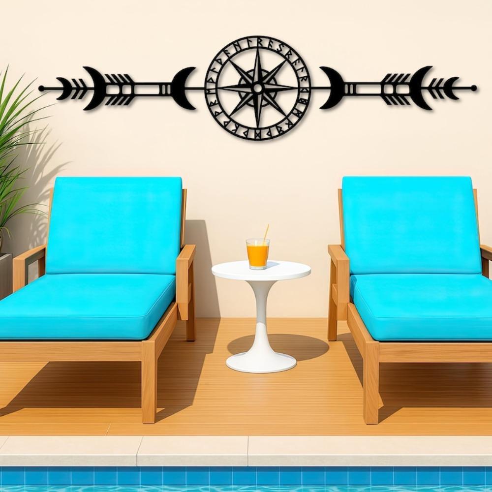 Vegvisir Compass Metal Wall Art Norse Viking Rune Decor Wayfinder Gift for Him Adventure Home Office Decoration