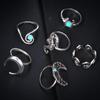 Exaggerated Seahorse & Moon Turquoise 6-Piece Ring Set
