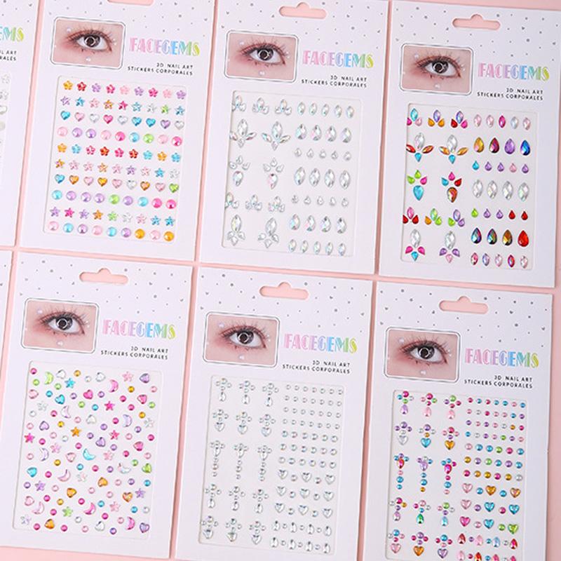 Face Diamond Stickers Water Droplets Stars Love Shapes For Girls Self Adhesive Acrylic Diamond Gemstones Sticker Decoration