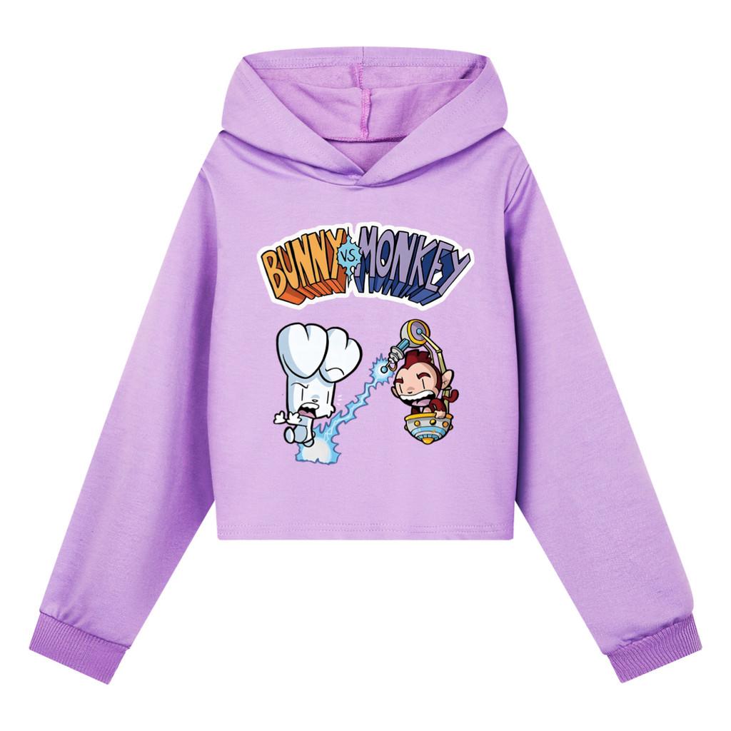 4187 Kids Girls Bunny Monkey Printed Fashion Casual Long Sleeves Hoodies