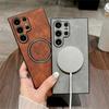 For Magsafe Leather Maple Leaf Phone Cases For Samsung Galaxy S25 S24 S23 Ultra S21 Plus S24 FE Magnetic Wireless Charging Cover