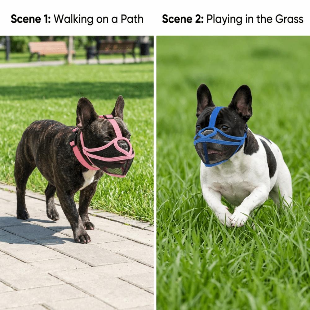 Adjustable Dog Muzzle Breathable Bulldog Muzzle Soft Touch Short Snout Muzzle Anti Scavenge L