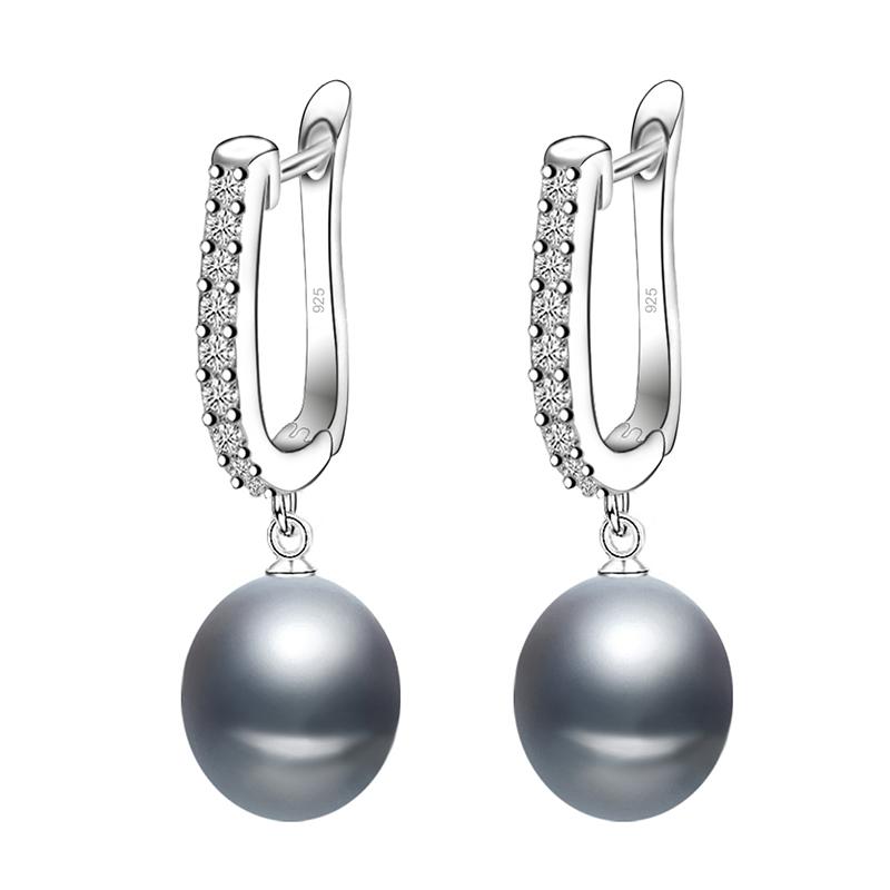 New Real Pearl 925 Sterling Silver Drop Earrings For Women Fashion Zircon Dangle Earrings Natural Freshwater Pearl Jewelry Hot