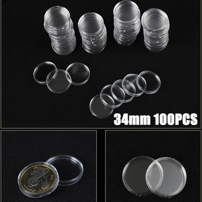 Clear Plastic Coin Storage Boxes, 34mm Capsules Holder, Pack Of 100, Protect Your Commemorative Coins From Dust And Oxidation