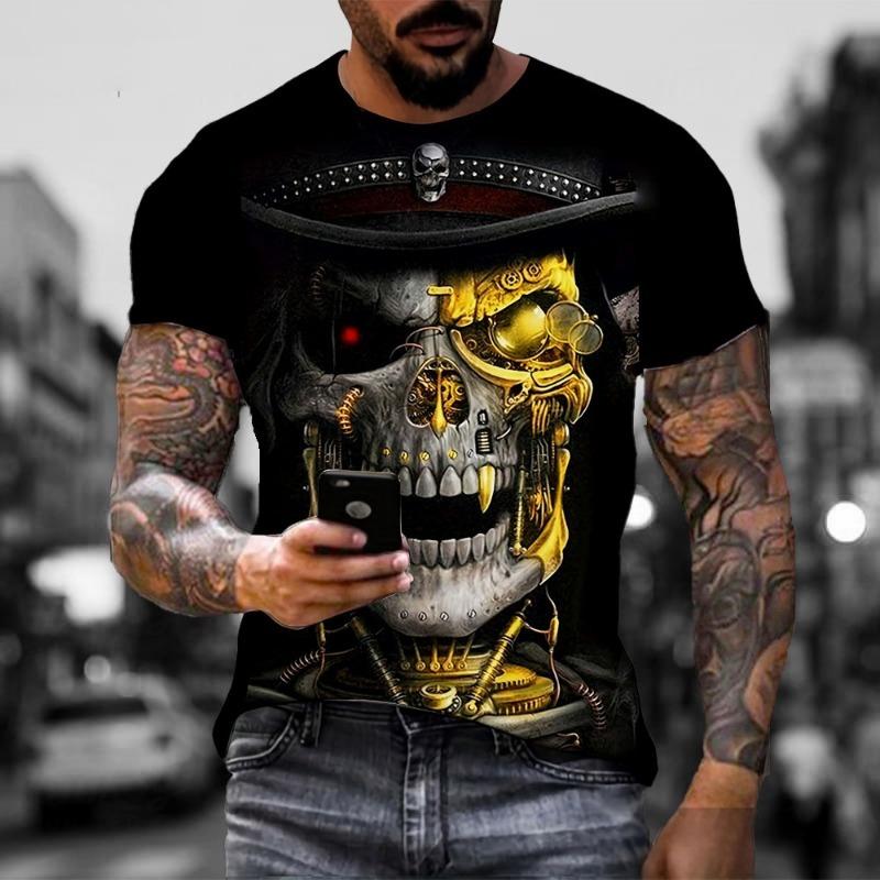 Herre Horror Hovedprint T-shirt 3D Print Vintage Rund Hals Kort Ærme Mode Oversized T-shirts Herre Sommer Streetwear