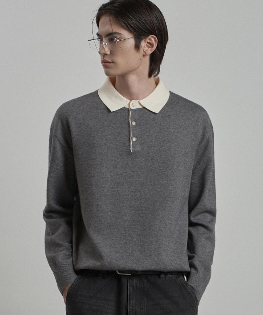 WORK ON BODY OFF Par Semi-Overfit Two-Tone Collar Knit [Gray]