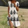 Kurzärmeliges Boho-Kleid für Damen, lässig, lockere Passform, Sommerkleid mit Blumendruck und Taschen