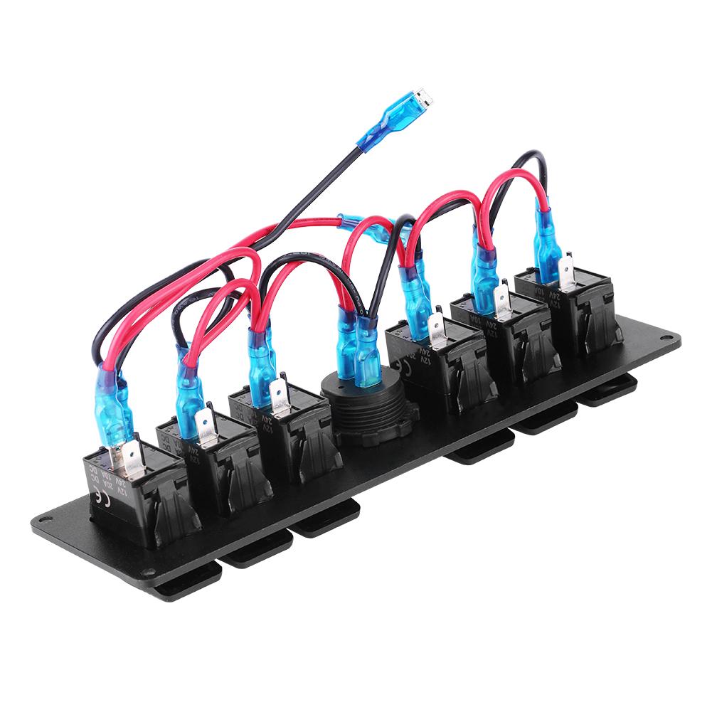 6 Gang Red LED Rocker Switch Panel with Voltmeter for Car RV Boat Yacht Marine 12V-24V