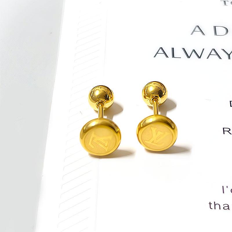 Chic Titanium Steel Stud Earrings for Women - Non-Fading, Screw-Back, Round Pearl & Letter Design