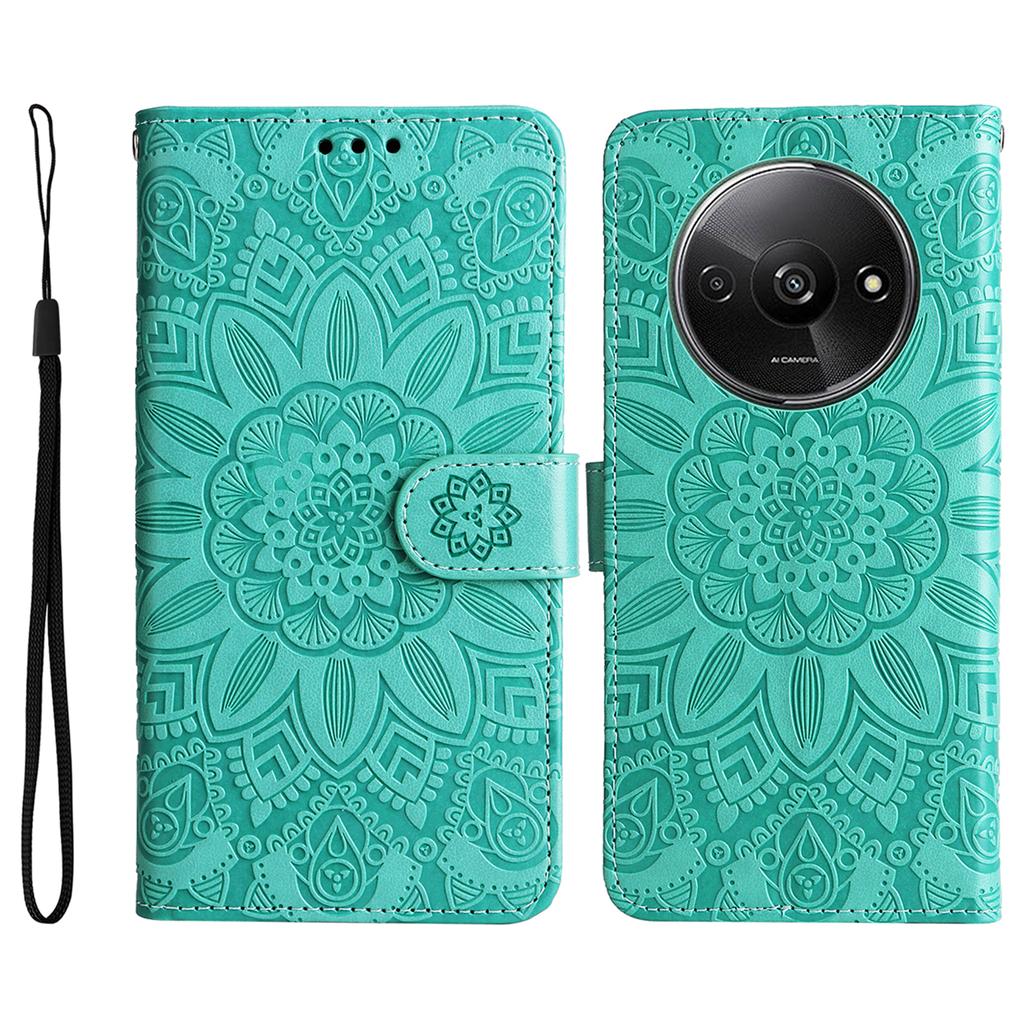 For Xiaomi Redmi A3/Poco C61 4G Cell Phone Case Imprinted Flower Stand Cover with Handy Strap