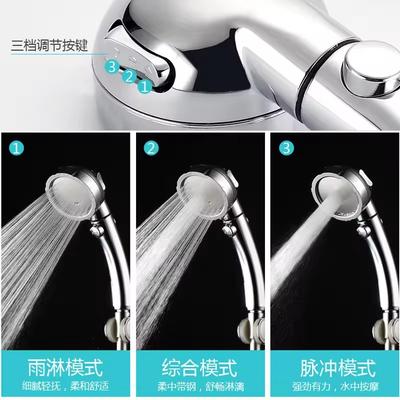 3 Modes High Pressure Shower Head With Stop Button Silver Saving Water Sprayer Large Flow Rain Showerhead Bathroom Accessories