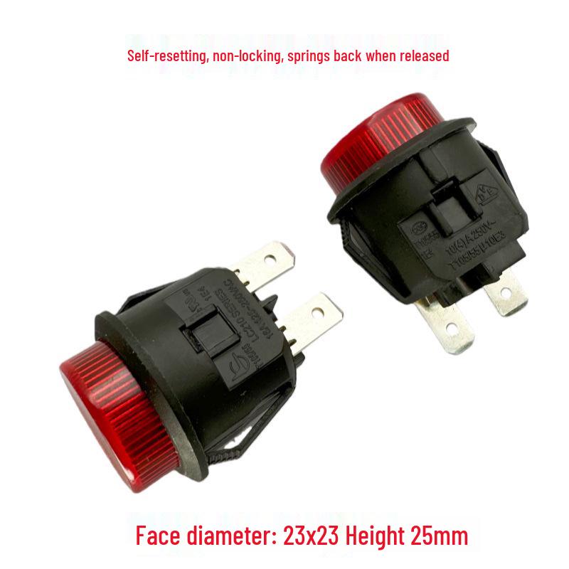 LC210 SERIES 16A Non-Locking Power Switch: Press to Power On, Release to Power Off. Self-Resetting Button.